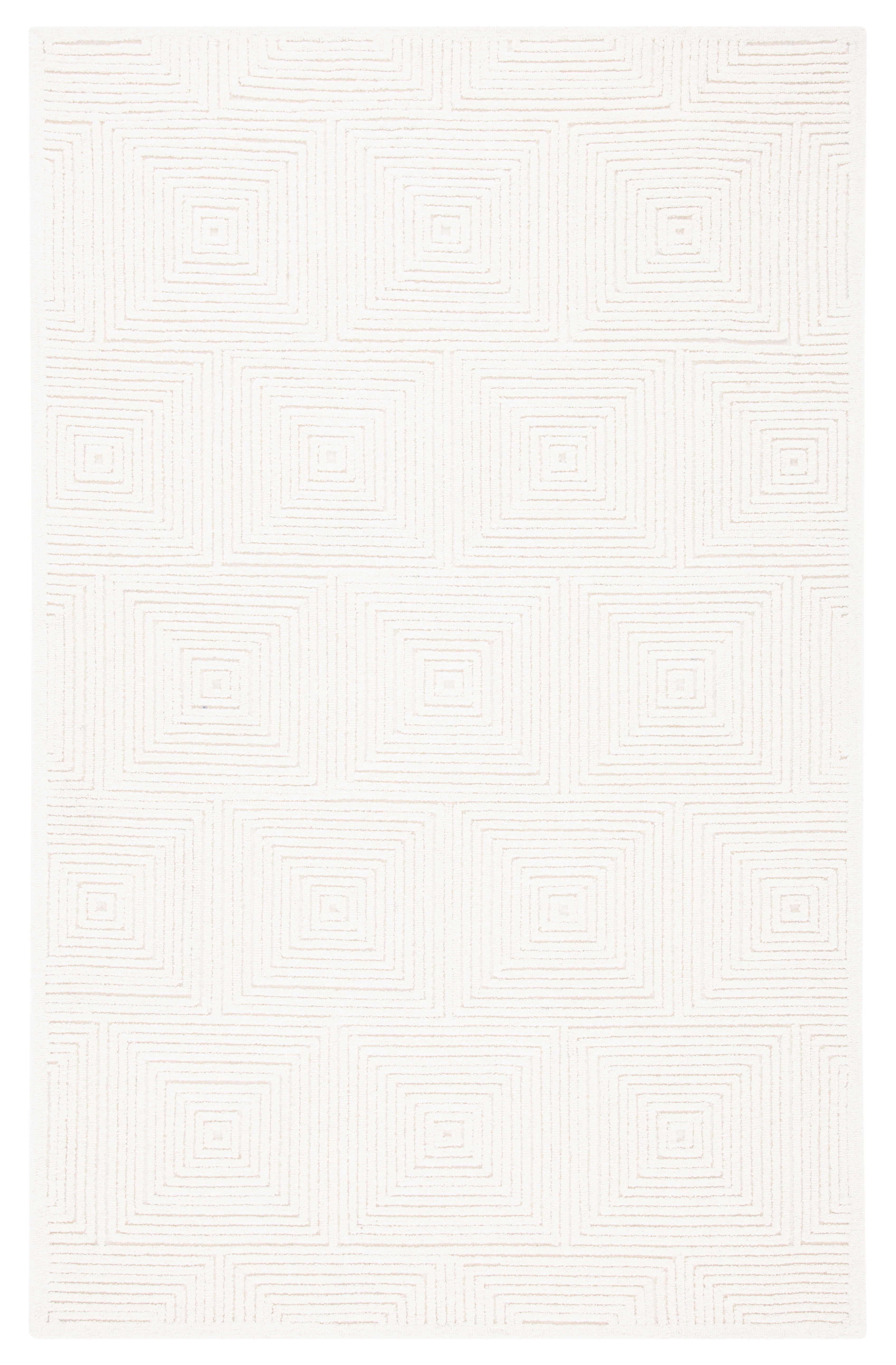 Ivory Geometric Handmade Wool Round Tufted Rug