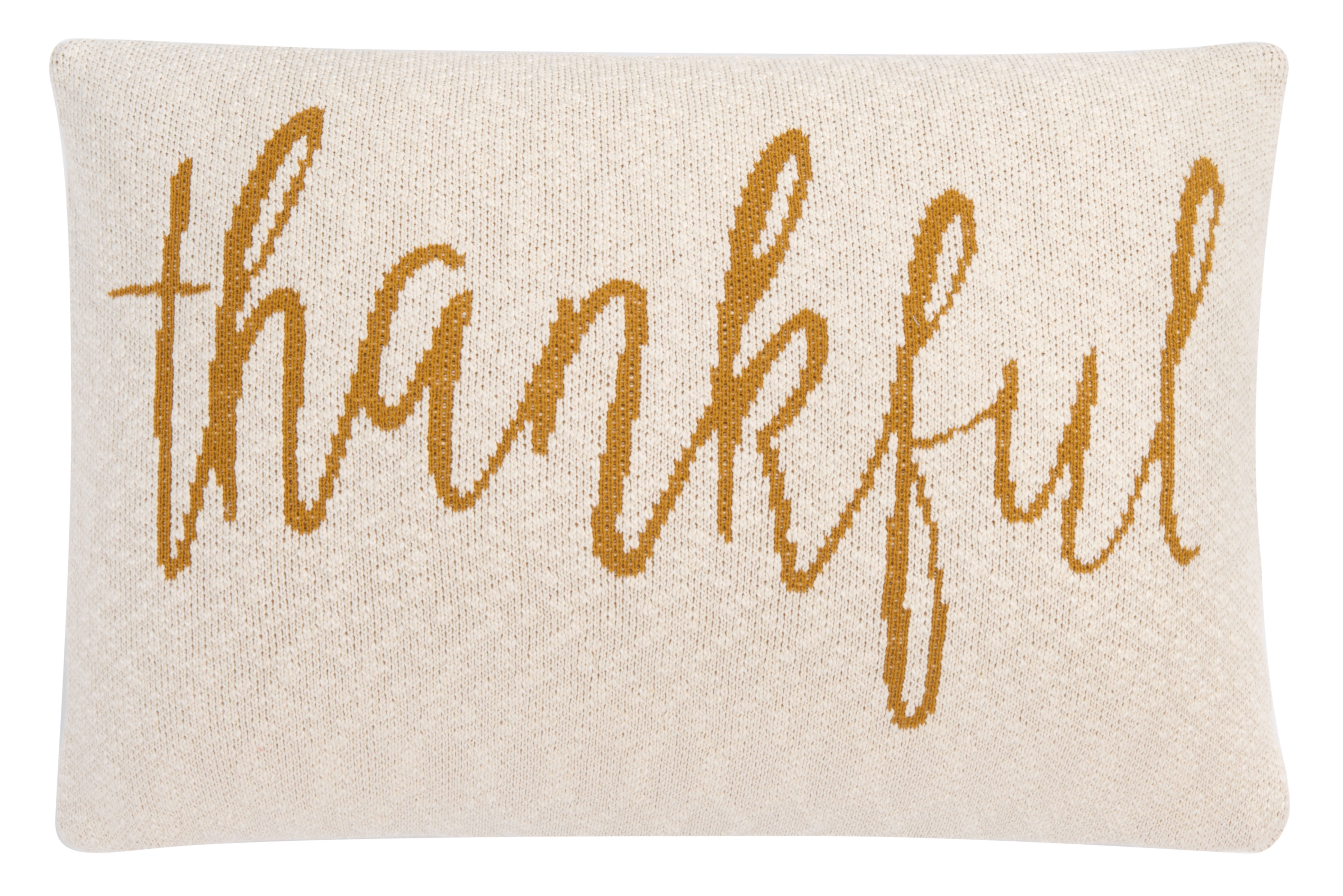 Thankful Beige and Mustard Cotton Throw Pillow