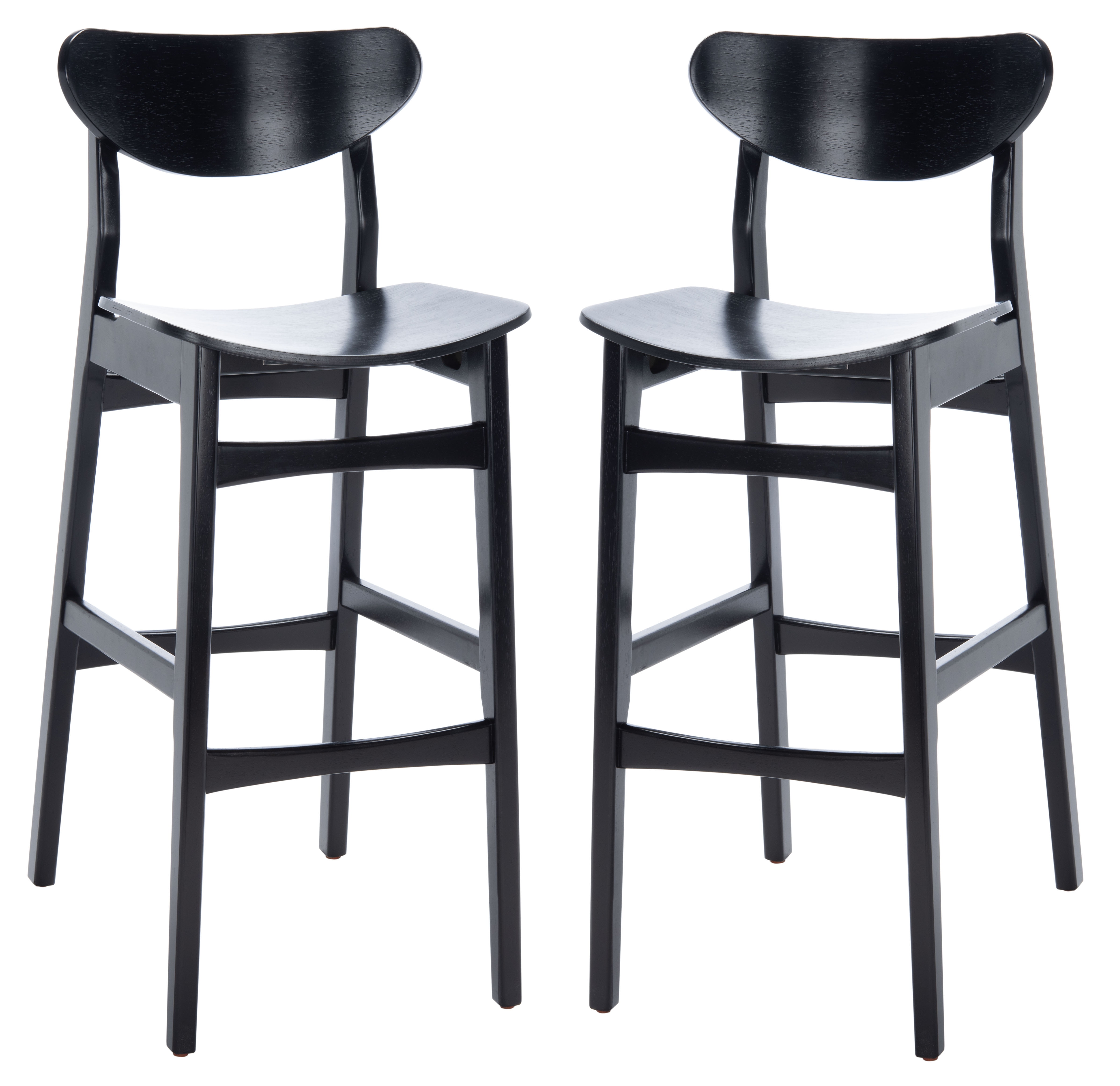Mid-Century Sleek Black Wood Bar Stool, Set of 2
