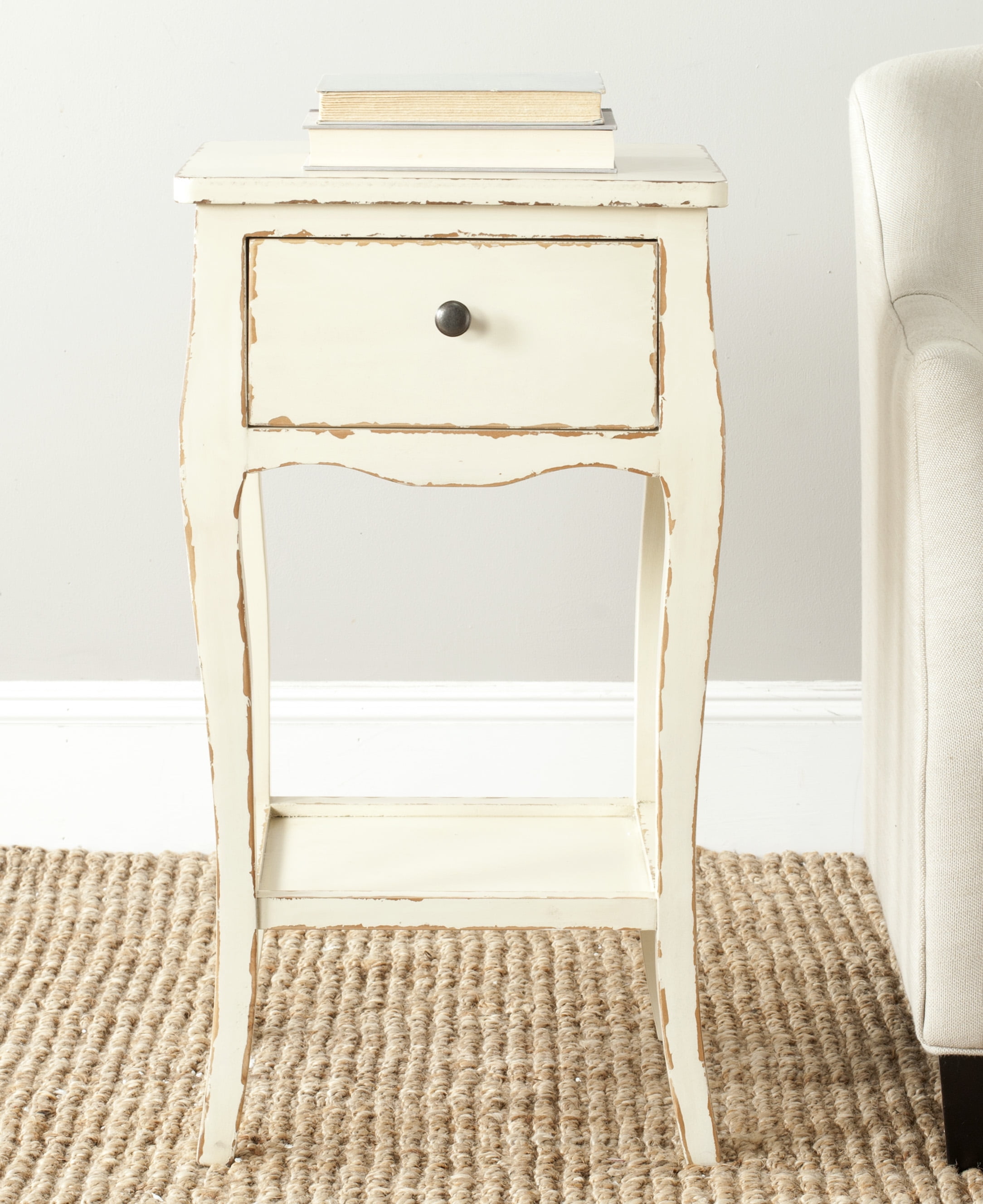 SAFAVIEH Thelma Solid Rustic End Table with Storage Drawer, Vintage Cream