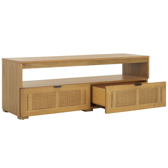 SAFAVIEH Theon Amish 2 Drawer Rectangle Media Stand, Natural (47.5 in. W x 15.5 in. D x 17 in. H)