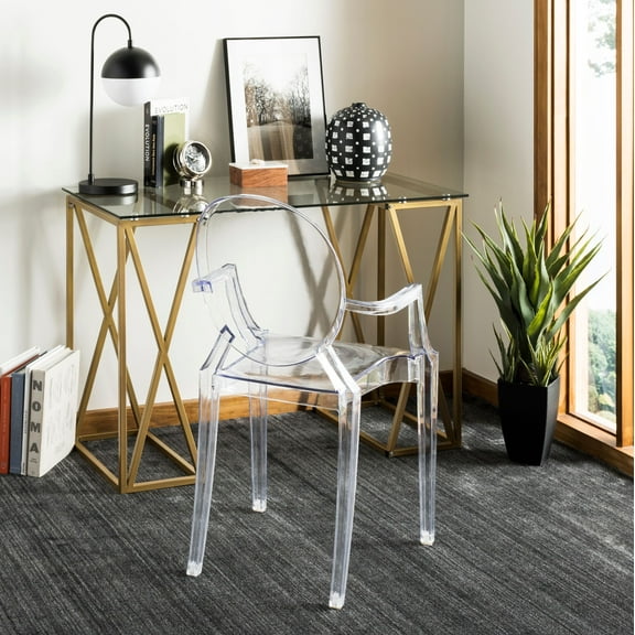 SAFAVIEH Theresa Modern Glam Glass Top Desk, Clear/Gold