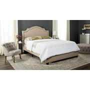 SAFAVIEH Theron Modern Elegant Upholstered Bed Frame with Nail Heads, Full, Light Beige/Brass Nails