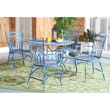 SAFAVIEH Thessaly Outdoor Patio 5 Piece Dining Set, Antique Blue