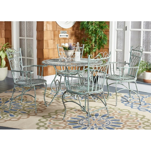 SAFAVIEH Thessaly Outdoor Patio 5 Piece Dining Set, Antique Green