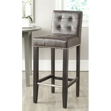 SAFAVIEH Thompson Rustic Glam Tufted Bar Stool with Footrest, Antique Brown
