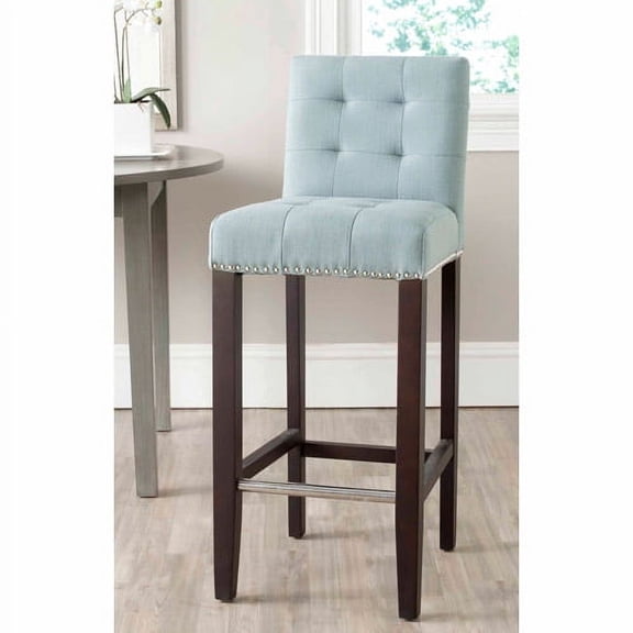 SAFAVIEH Thompson Rustic Glam Tufted Bar Stool with Footrest, Sky Blue