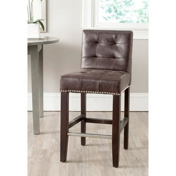 SAFAVIEH Thompson Rustic Glam Tufted Counter Stool with Footrest, Antique Brown