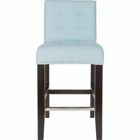 SAFAVIEH Thompson Rustic Glam Tufted Counter Stool with Footrest, Sky Blue