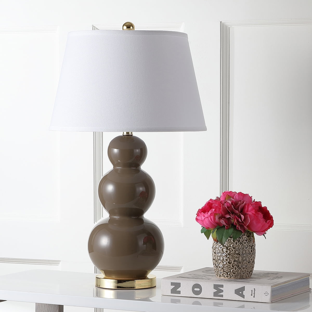 Pamela 28-Inch Taupe Ceramic Triple Gourd Table Lamp Set