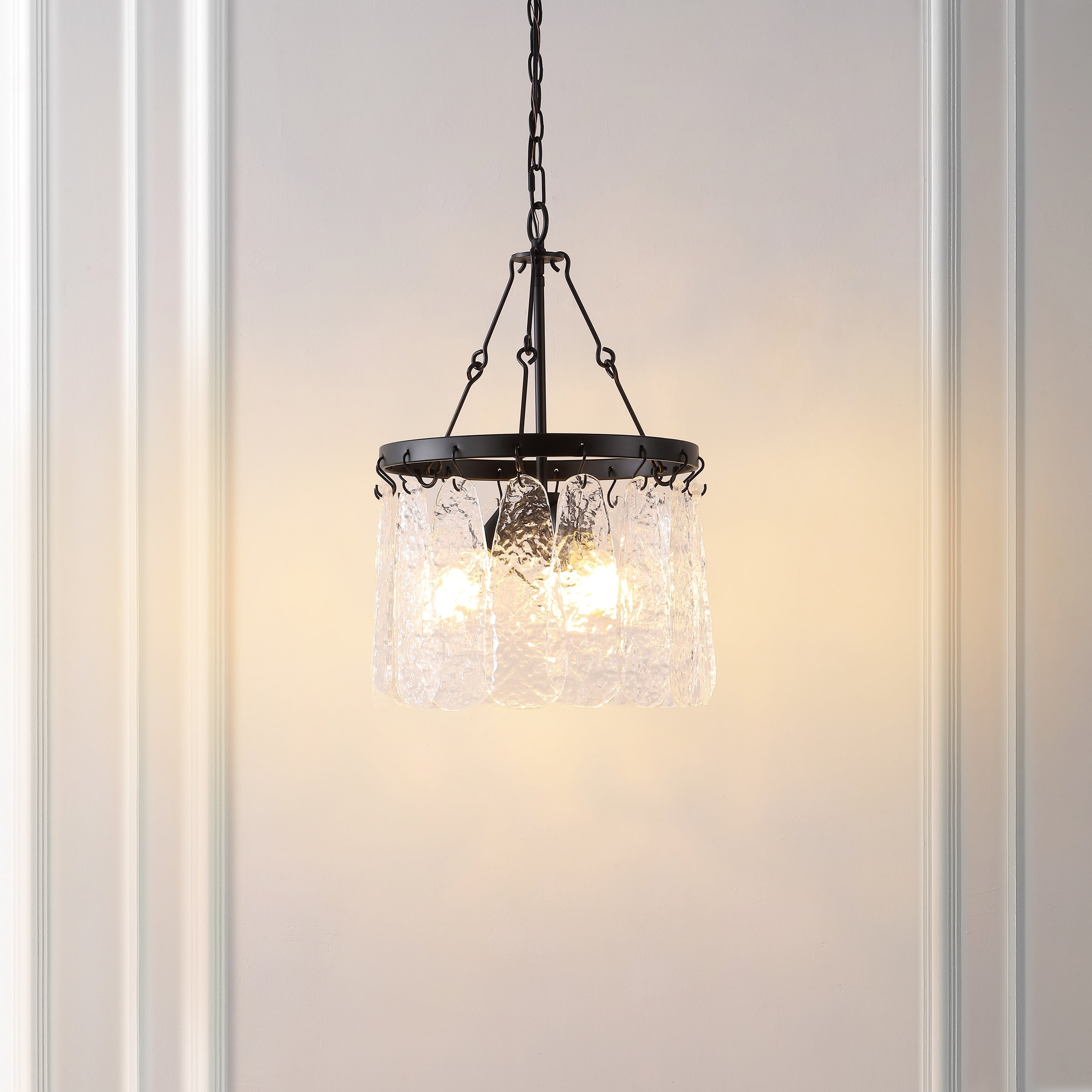 Black Iron and Crystal 3-Light Chandelier