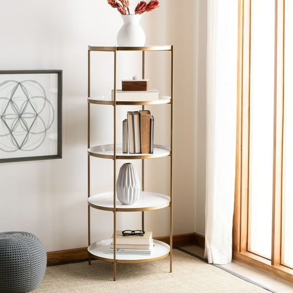 SAFAVIEH Tia Modern Glam 5-Tier Round Etagere, White/Brass