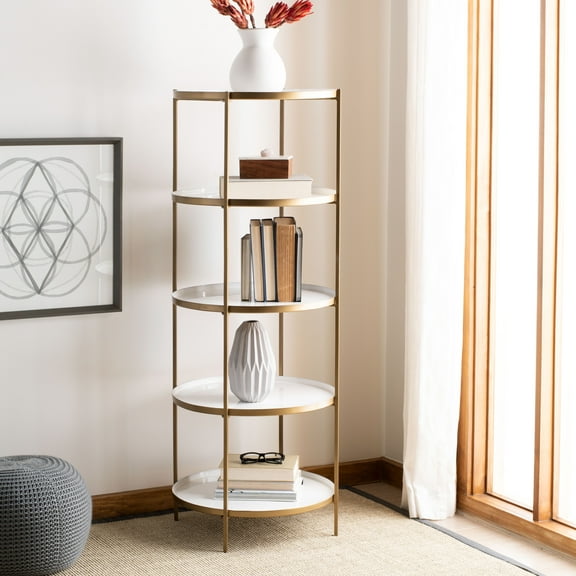 SAFAVIEH Tia Modern Glam 5-Tier Round Etagere, White/Brass