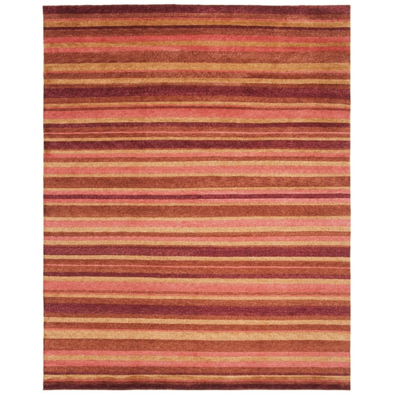 SAFAVIEH Tibetan Alexanndria Multi Striped Wool Area Rug, Rust/Gold, 9' x 12'