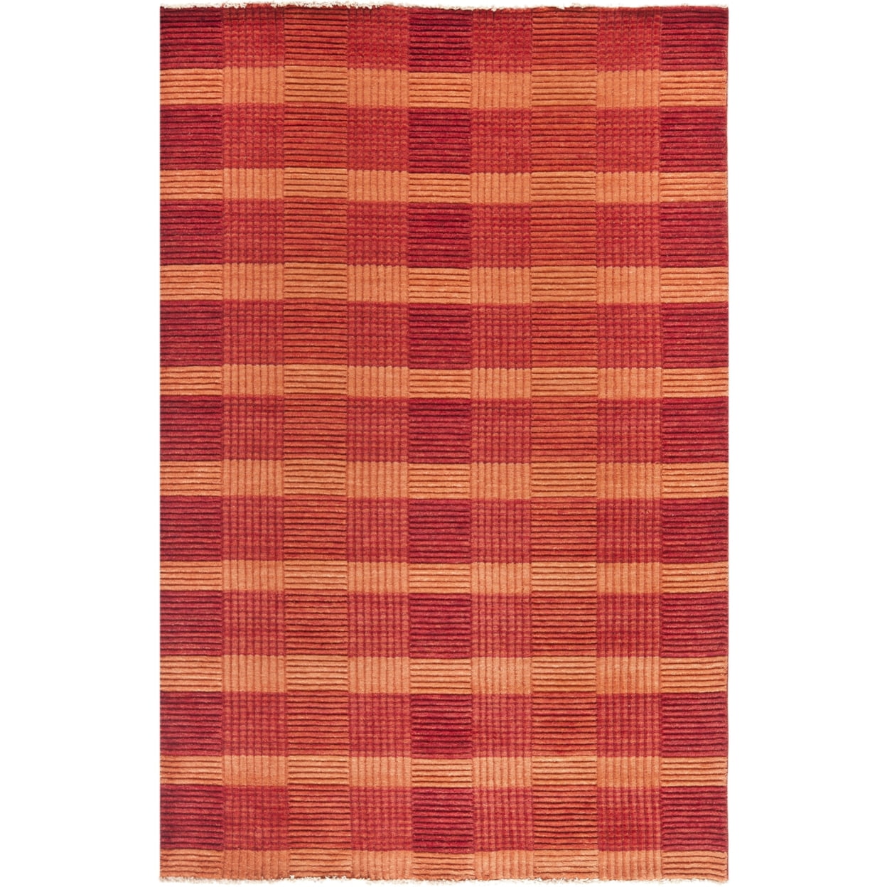 Handmade Red Wool Geometric 4' x 6' Area Rug