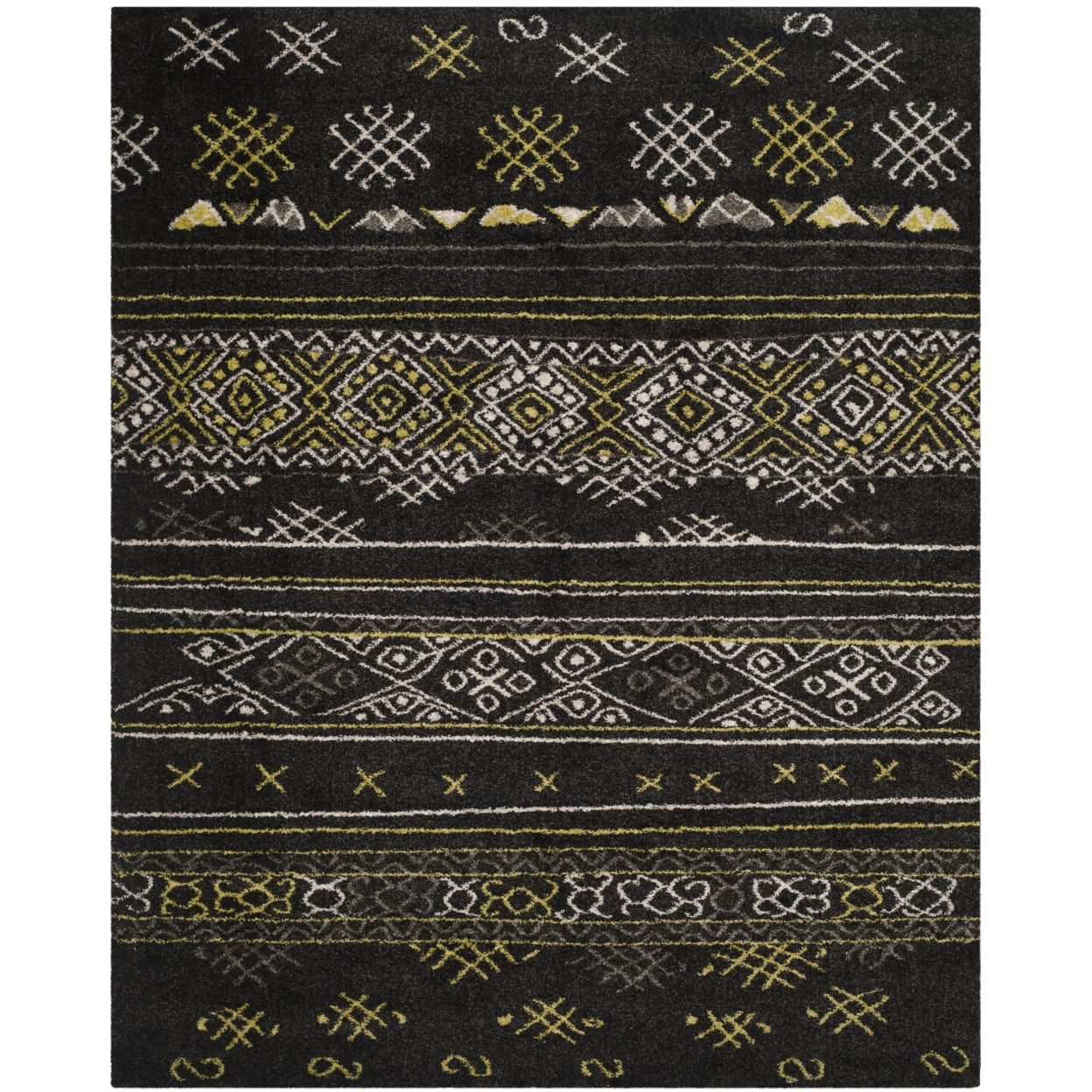 Black and Green Hand-knotted Synthetic Shag Rug, 8' x 10'