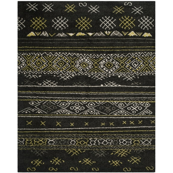 SAFAVIEH Tibetan Colton Abstract Shag Area Rug, Black/Green, 8' x 10'