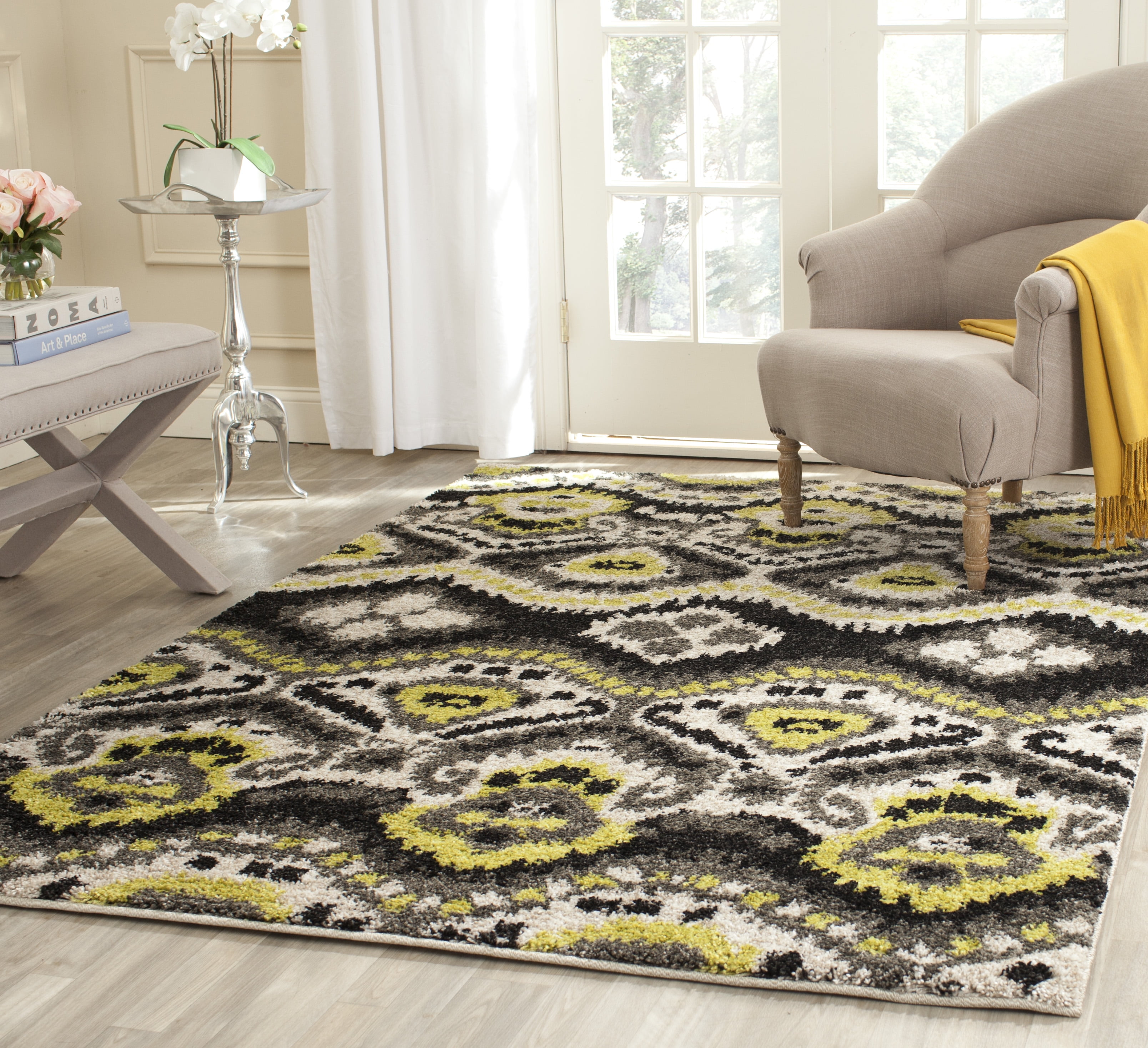 Safavieh Black and Green Rectangular Shag Area Rug