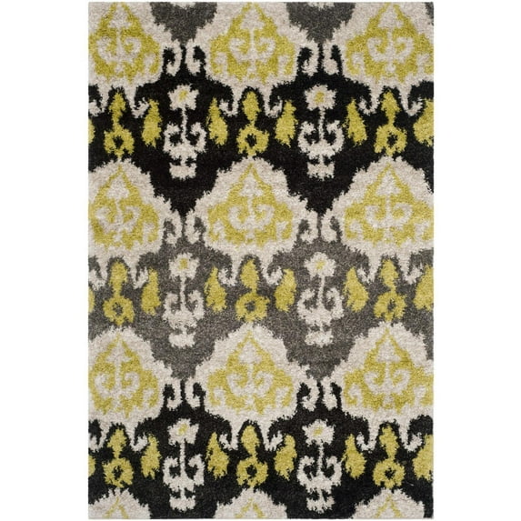 SAFAVIEH Tibetan Noelle Damask Shag Area Rug, Black/Green, 5'1" x 7'6"