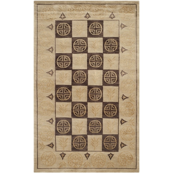 SAFAVIEH Tibetan Salim Geometric Bordered Area Rug, Green/Lavender, 3' x 5'