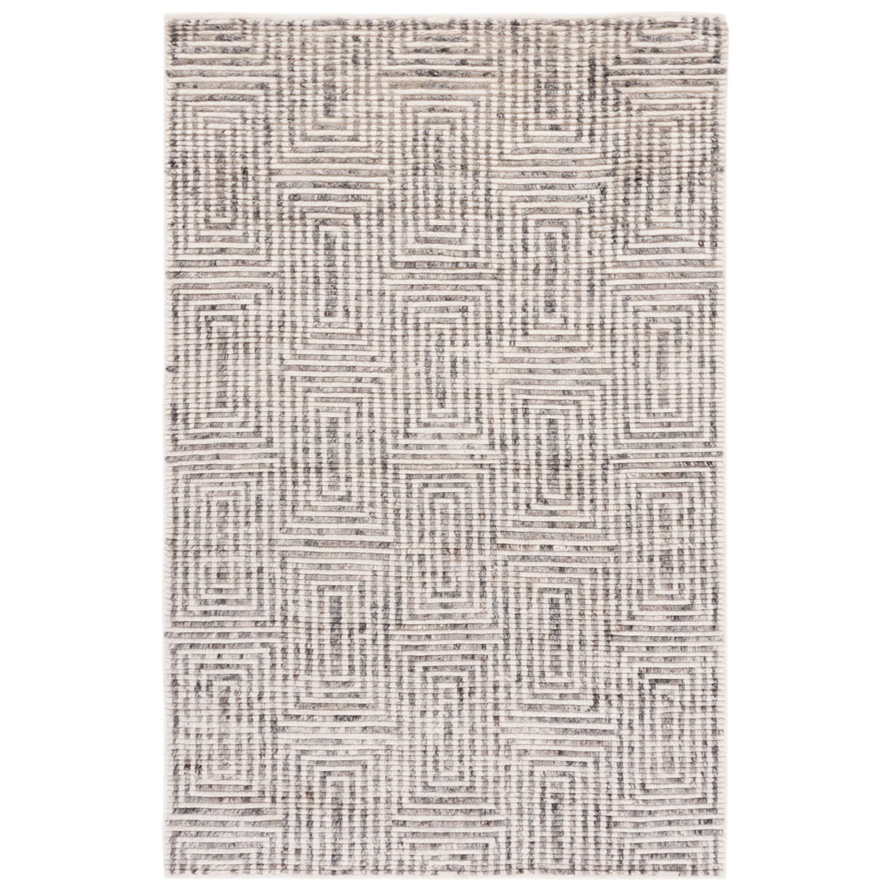 Hand-Knotted Ivory Wool Rectangular Area Rug