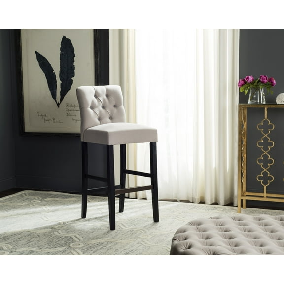 SAFAVIEH Tiffany Modern Glam Tufted Bar Stool with Footrest, Taupe/Grey