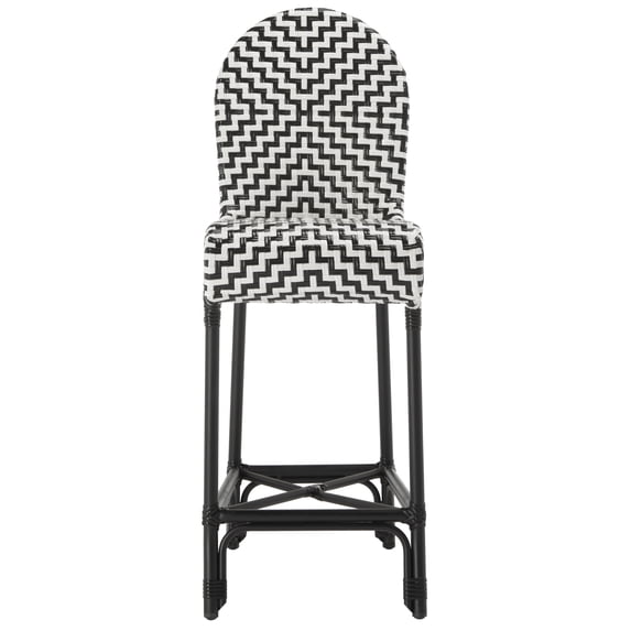 SAFAVIEH Tilden Outdoor Patio Rattan Bar Stool with Footrest, Black/White