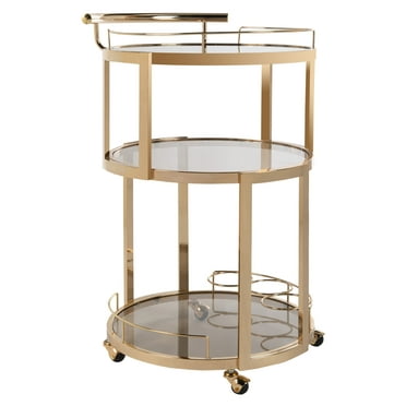 SAFAVIEH Tio 3 Tier Modern Glam Round Bar Cart with Wine Rack, Gold/Tinted Glass