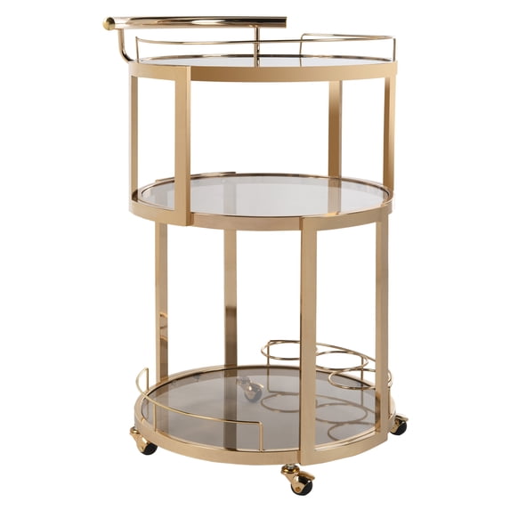 SAFAVIEH Tio 3 Tier Modern Glam Round Bar Cart with Wine Rack, Gold/Tinted Glass