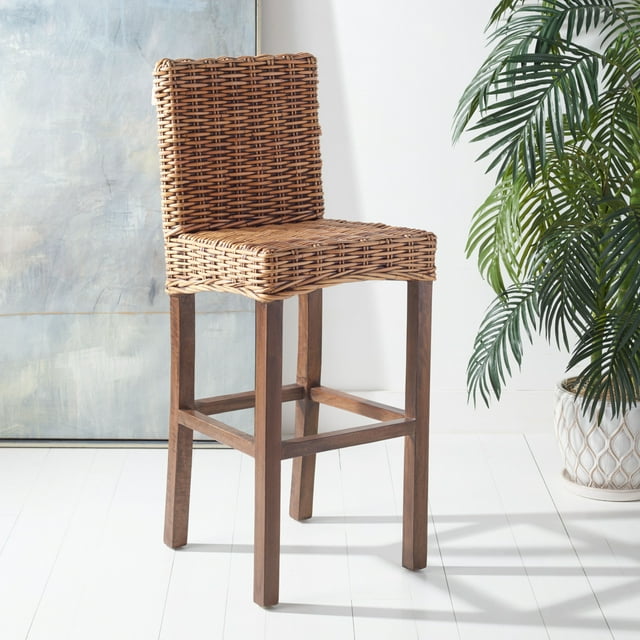 SAFAVIEH Tobie Rattan Bar Stool, Honey Brown Wash