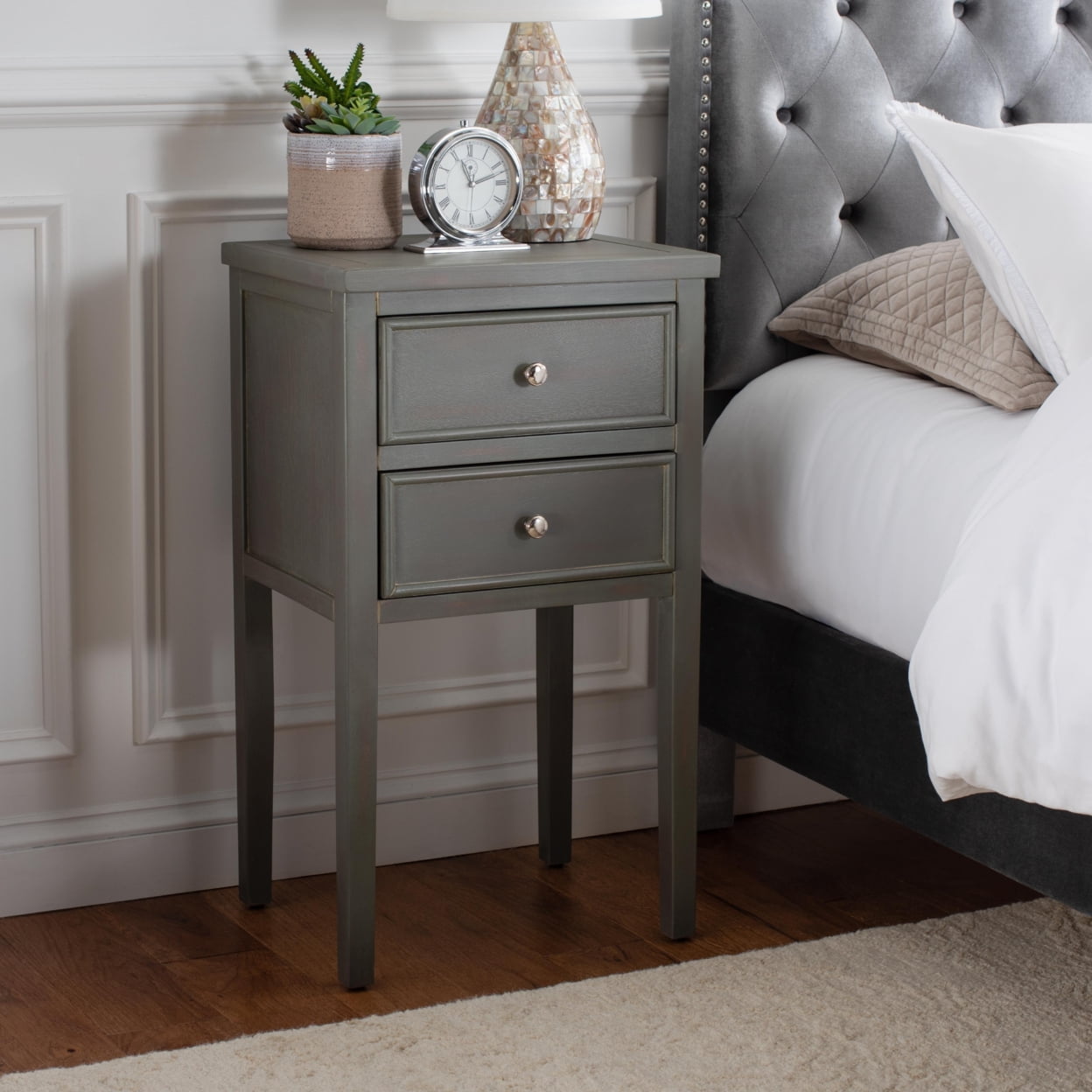 SAFAVIEH Toby Nightstand With Storage Drawers Ash Grey