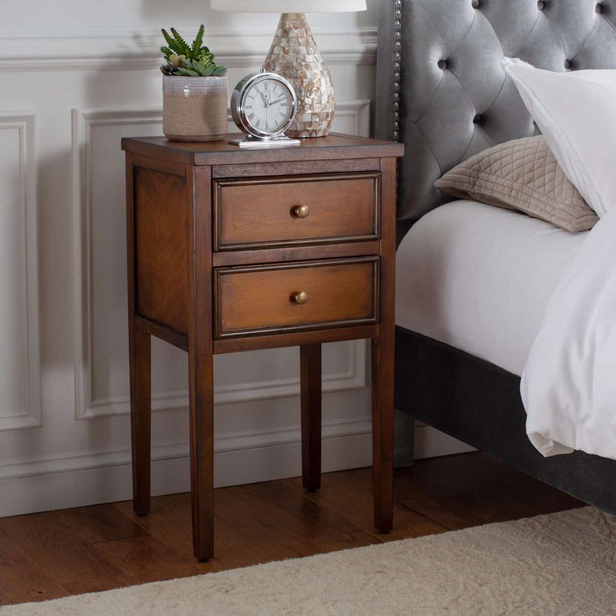 Transitional Toby Square Wood & Metal End Table with Storage - Brown