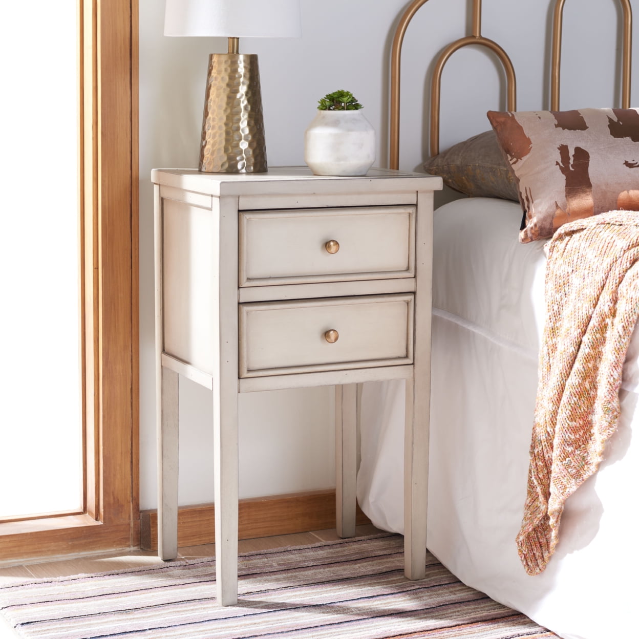 White Lacquered Ash and Elm 2-Drawer Accent Table