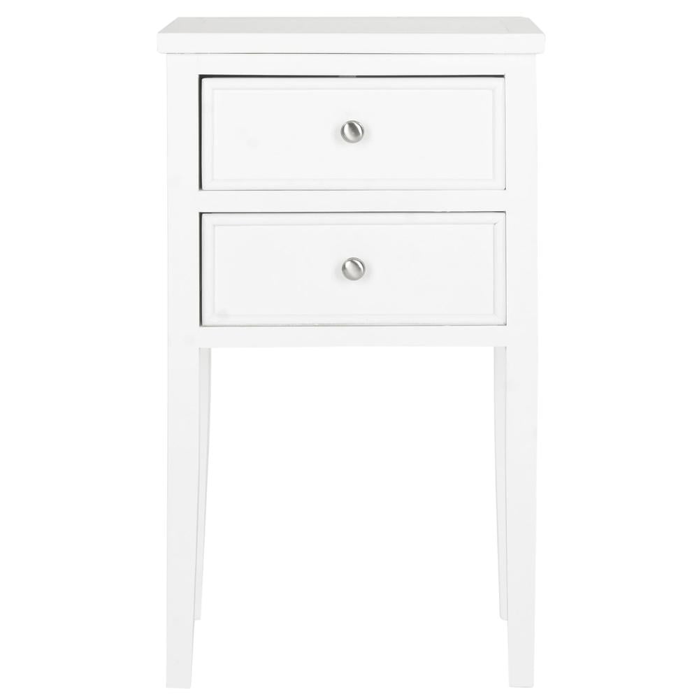 Transitional White Poplar Wood Nightstand with Metal Pulls and Storage