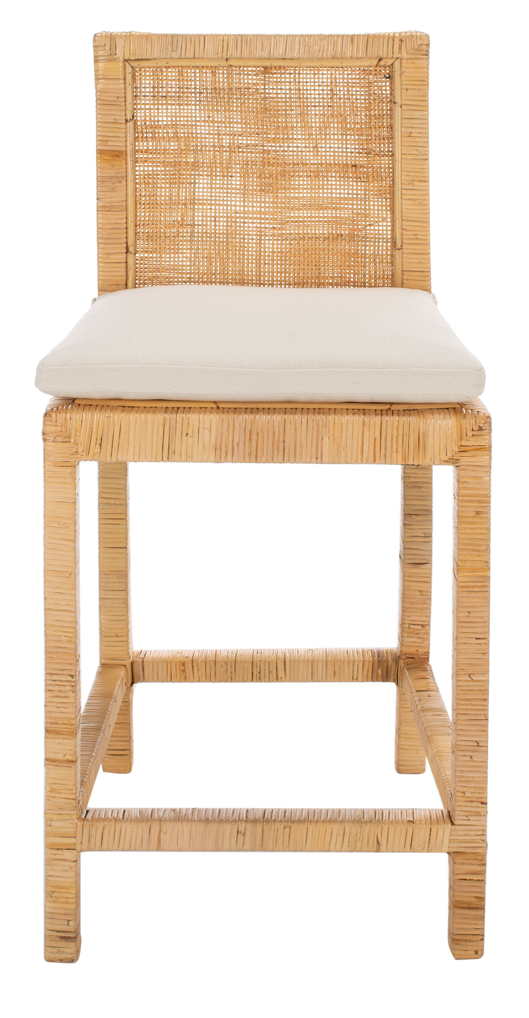 White and Natural Mango Wood Counter Stool with Cushion