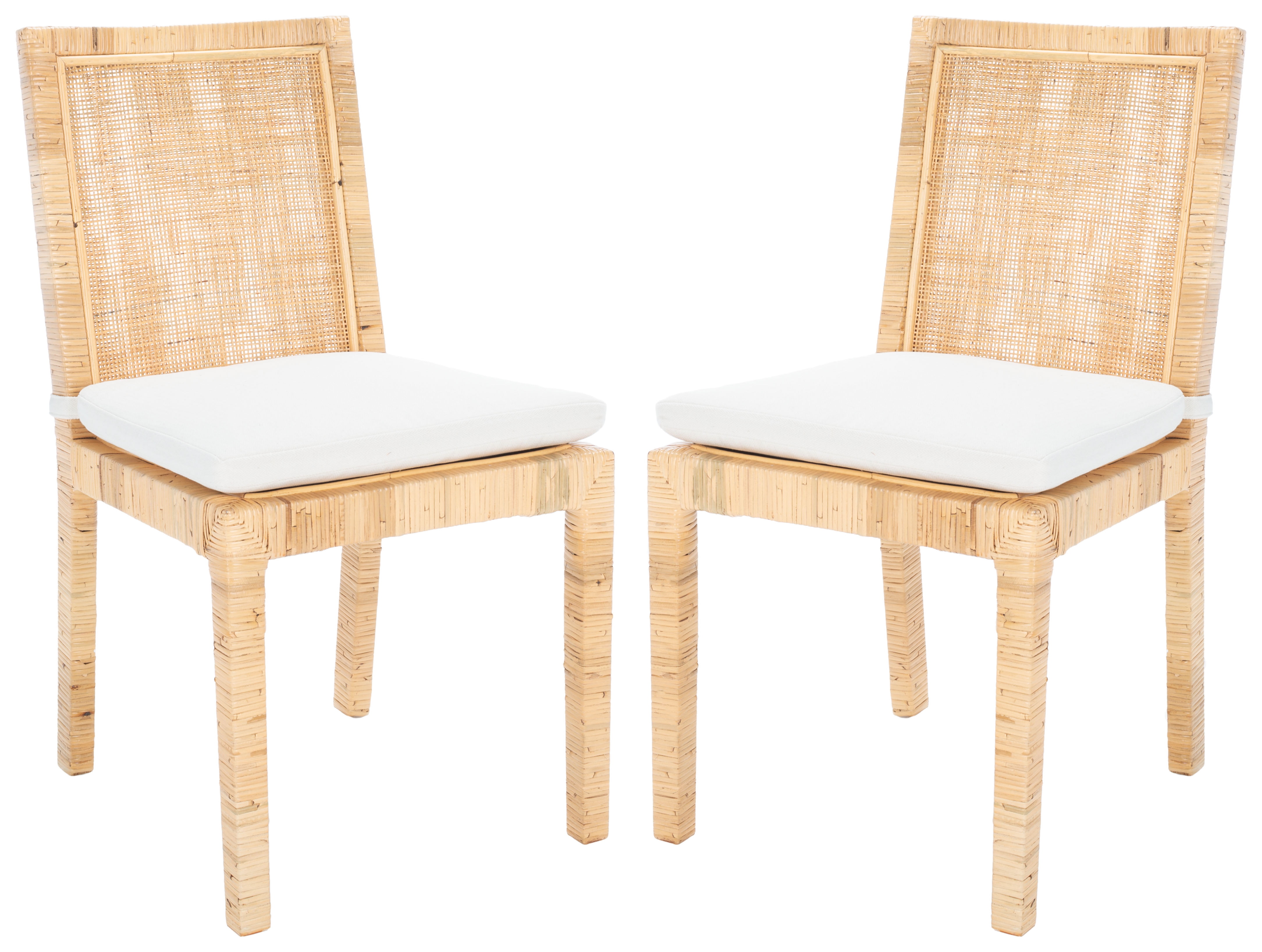 SAFAVIEH Tojo Cane Dining Chair with Cushion, Natural/White, Set of 2