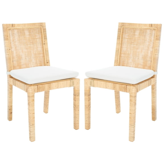 SAFAVIEH Tojo Cane Dining Chair with Cushion, Natural/White, Set of 2