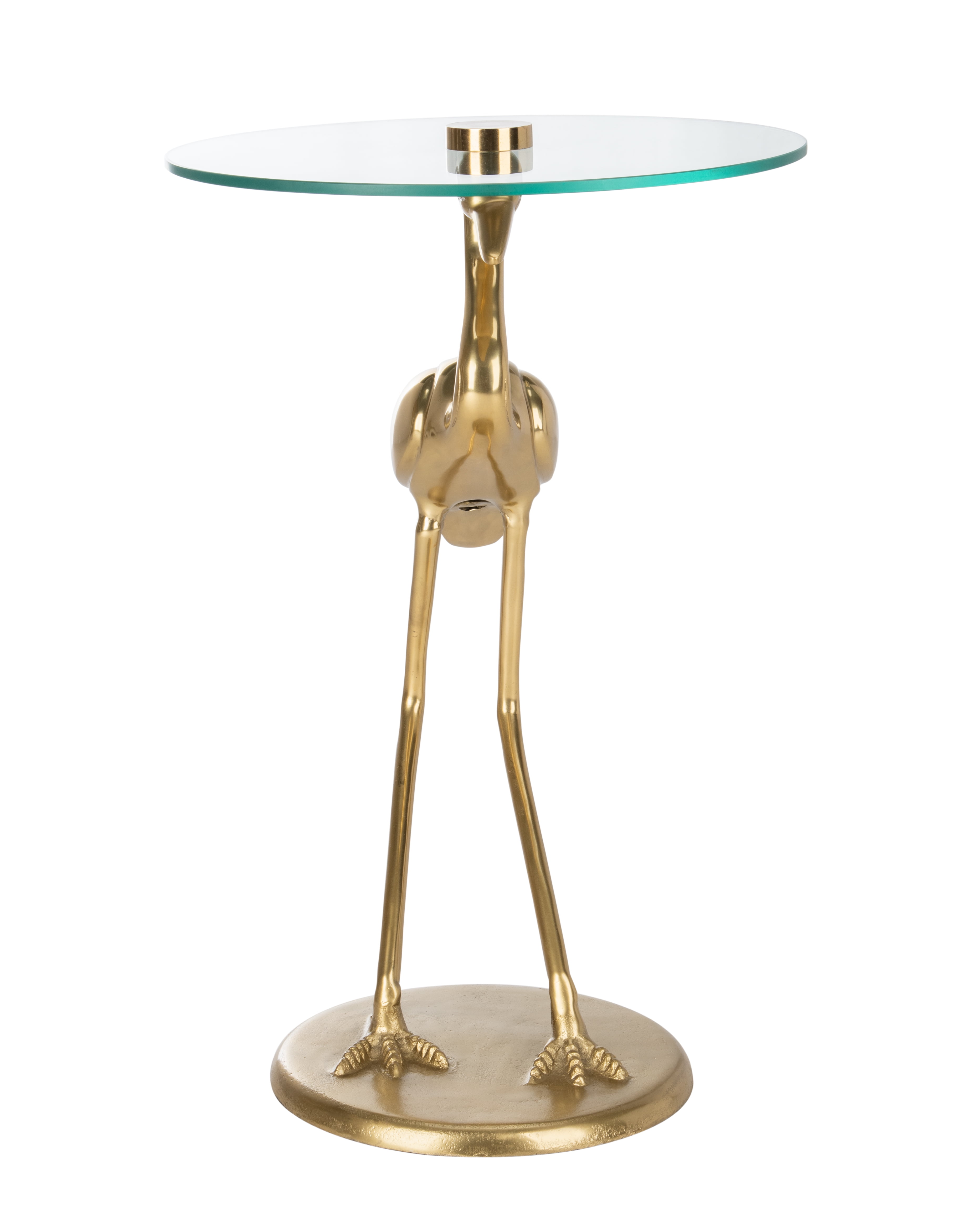 SAFAVIEH Tori Luxury Style Crane Base Accent Table, Gold / Glass (15.8