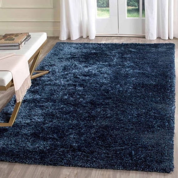 SAFAVIEH Toronto Deasun Solid Polyester Shag Area Rug, Navy, 4' x 6'