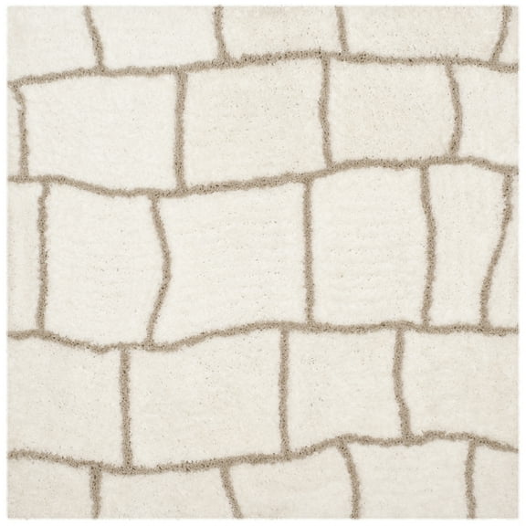 SAFAVIEH Toronto Deidra Abstract Polyester Shag Area Rug, Ivory/Silver, 5' x 5' Square