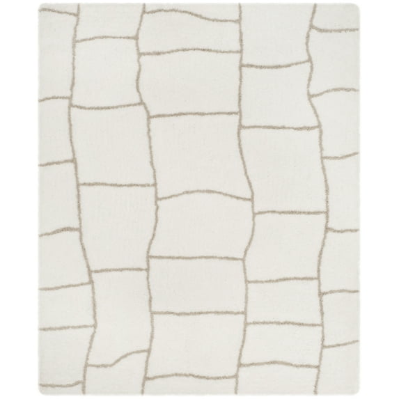 SAFAVIEH Toronto Deidra Abstract Polyester Shag Area Rug, Ivory/Silver, 6' x 9'