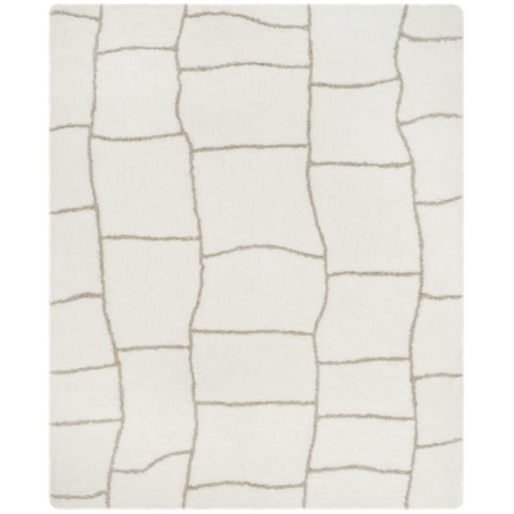 SAFAVIEH Toronto Deidra Abstract Polyester Shag Area Rug, Ivory/Silver, 6' x 9'