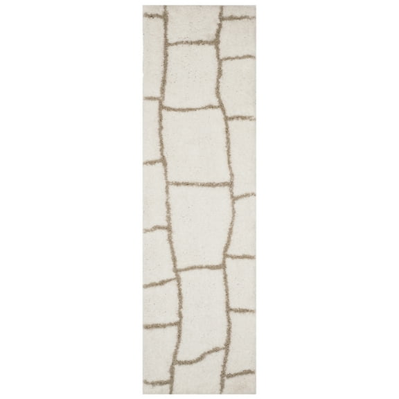 SAFAVIEH Toronto Deidra Abstract Polyester Shag Runner Rug, Ivory/Silver, 2'3" x 8'