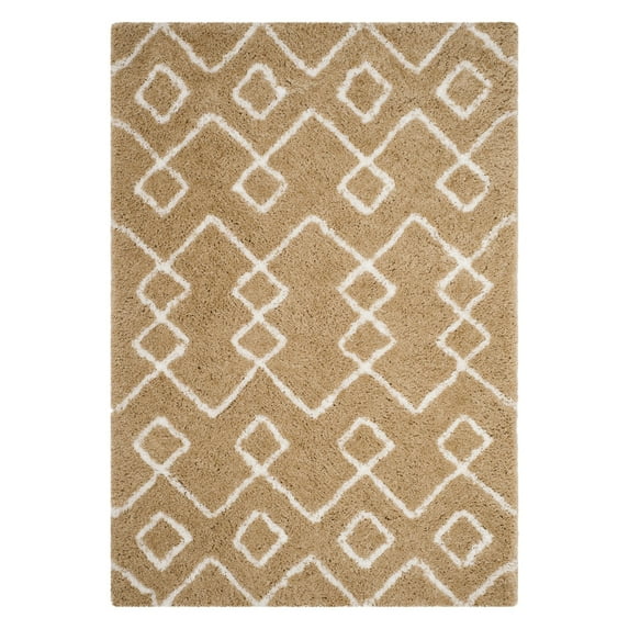 SAFAVIEH Toronto Isla Abstract Geometric Polyester Shag Area Rug, Beige/Ivory, 5' x 5' Round