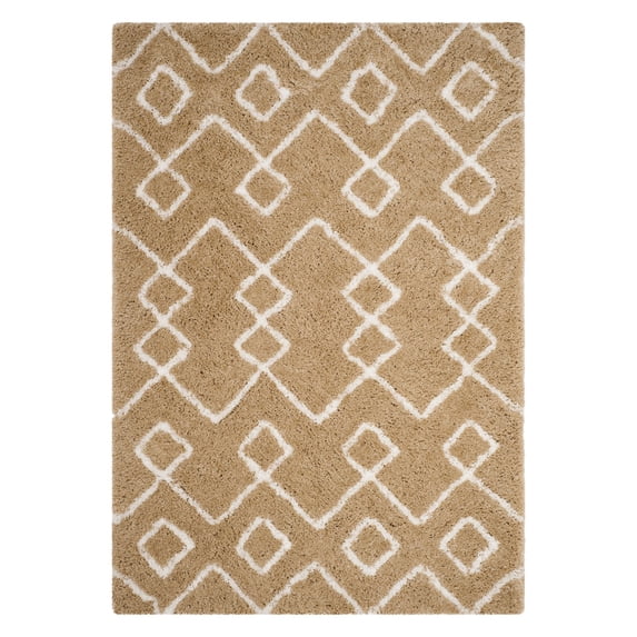 SAFAVIEH Toronto Isla Abstract Geometric Polyester Shag Area Rug, Beige/Ivory, 5' x 5' Square