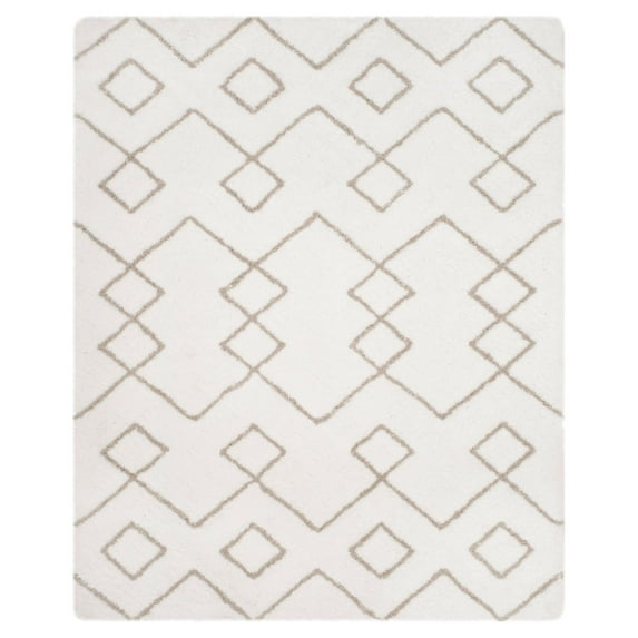 SAFAVIEH Toronto Isla Abstract Geometric Polyester Shag Area Rug, Ivory/Silver, 5' x 8'