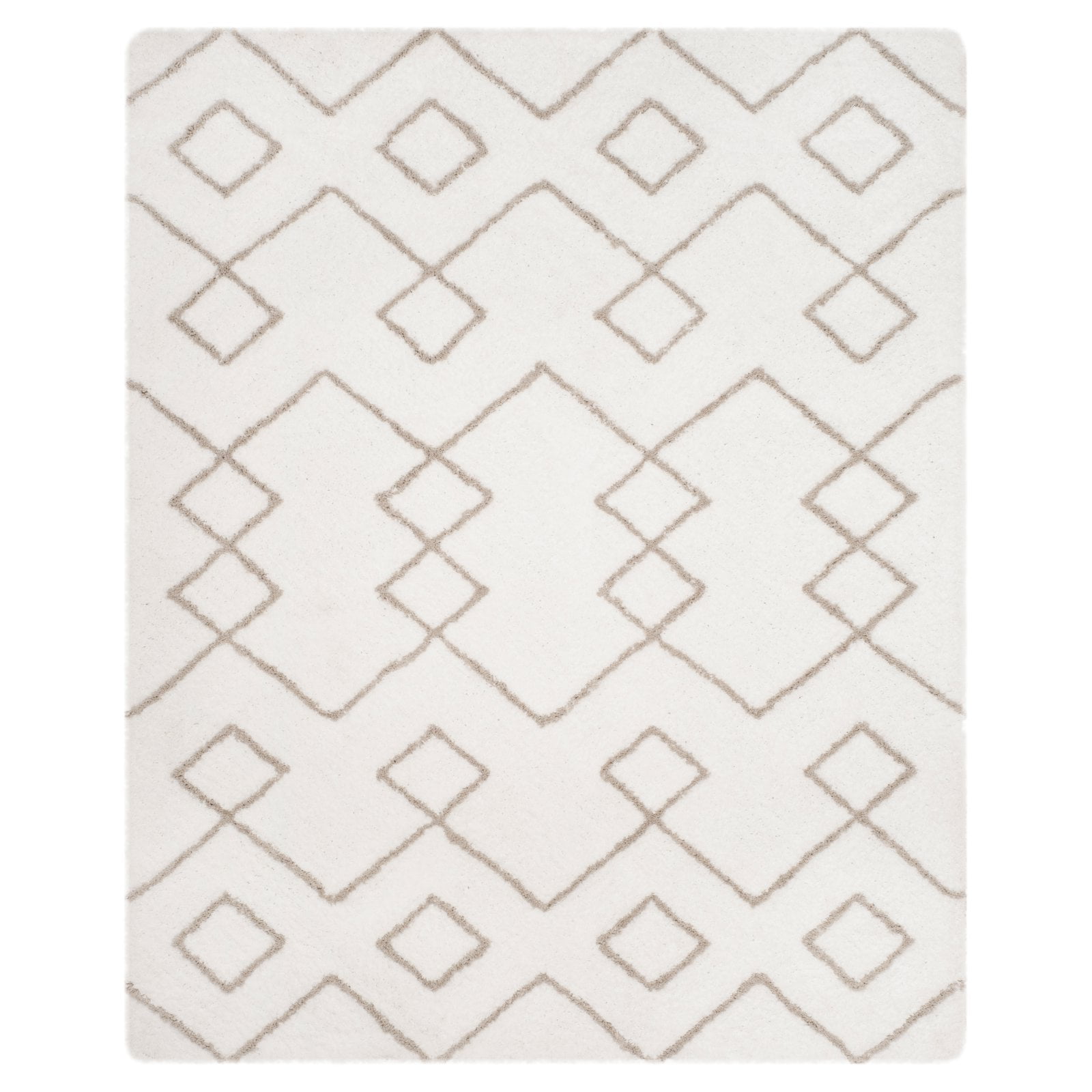 Ivory and Silver Geometric Hand-Tufted Shag Area Rug 8' x 10'