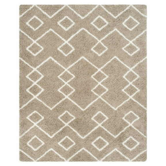SAFAVIEH Toronto Isla Abstract Geometric Polyester Shag Area Rug, Silver/Ivory, 8' x 10'
