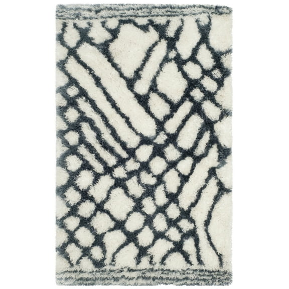 SAFAVIEH Toronto Loew Abstract Polyester Shag Area Rug, Ivory/Blue, 3' x 5'