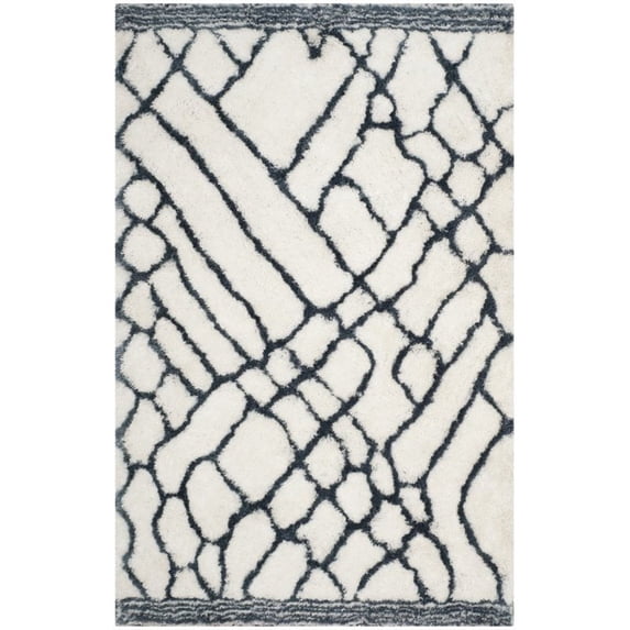 SAFAVIEH Toronto Loew Abstract Polyester Shag Area Rug, Ivory/Blue, 5' x 8'
